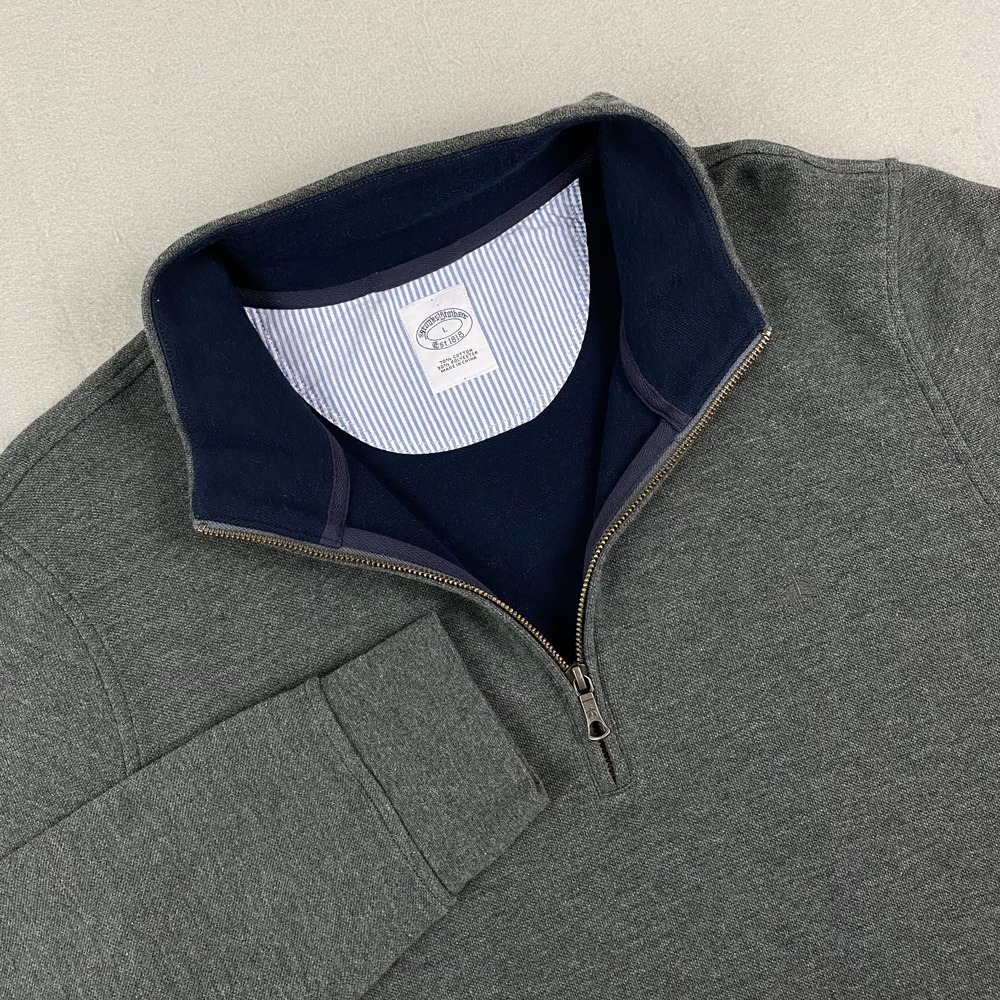 Brooks Brothers 1/4 Zip Sweater Mens Large dark pique Cotton Textured Knit